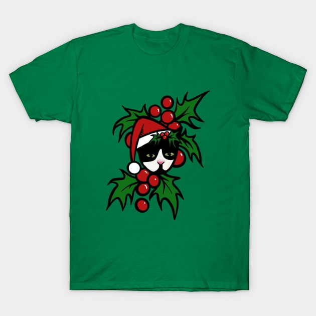 Tuxedo Cat Christmas T-Shirt by bubbsnugg